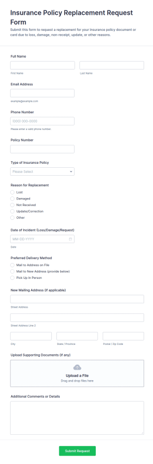 Insurance Policy Replacement Request Form Template