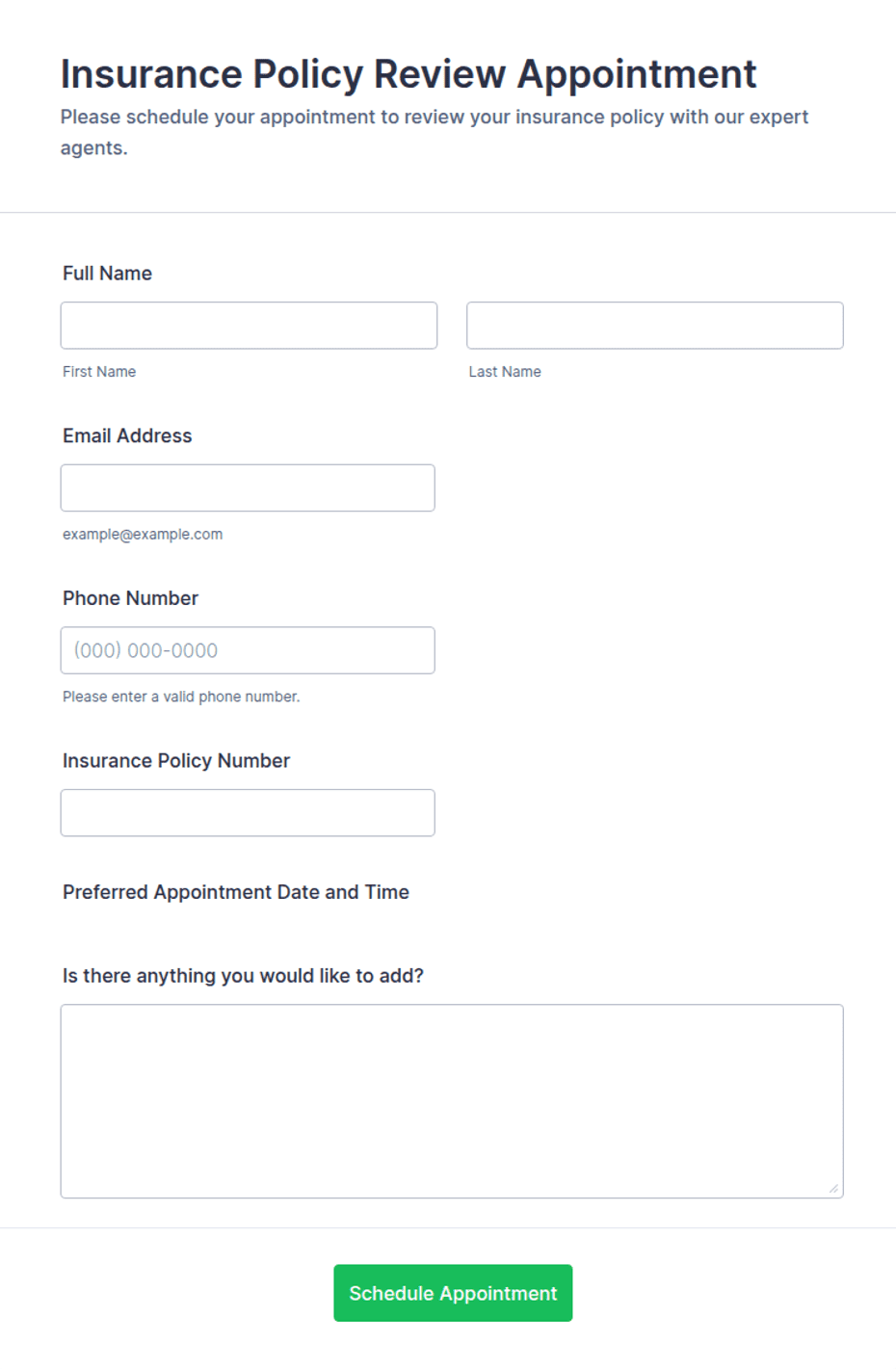 Insurance Policy Review Appointment Form Template | Jotform