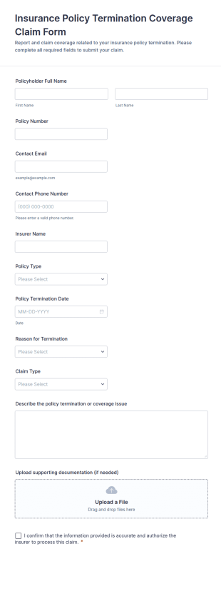 Insurance Policy Termination Coverage Claim Form Template