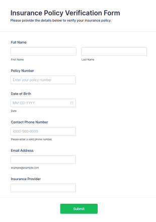 Insurance Policy Verification Form Template