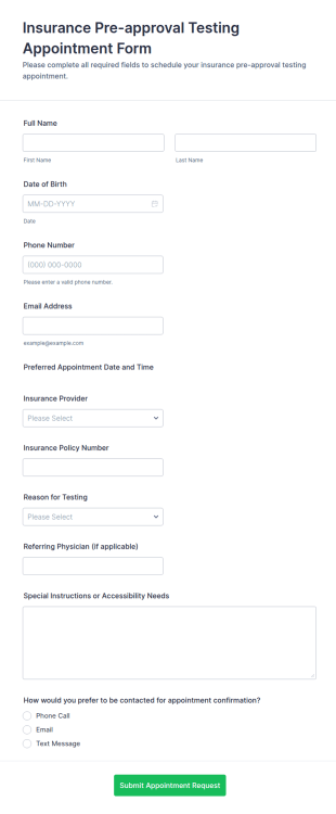 Insurance Pre Approval Testing Appointment Form Template