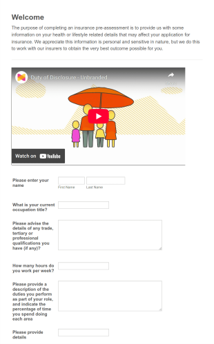 Insurance Pre Assessment Tool Form Template