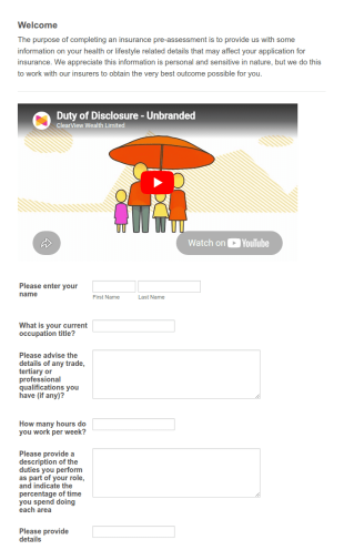 Insurance Pre Assessment Tool Form Template