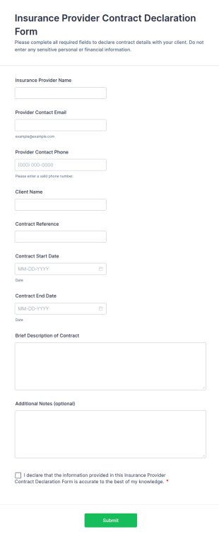 Insurance Provider Contract Declaration Form Template