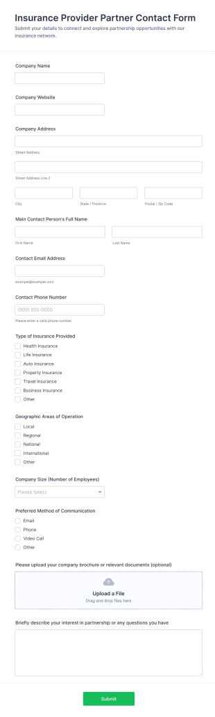 Insurance Provider Partner Contact Form Template