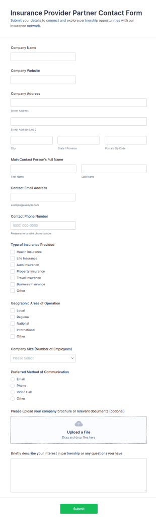 Insurance Provider Partner Contact Form Template
