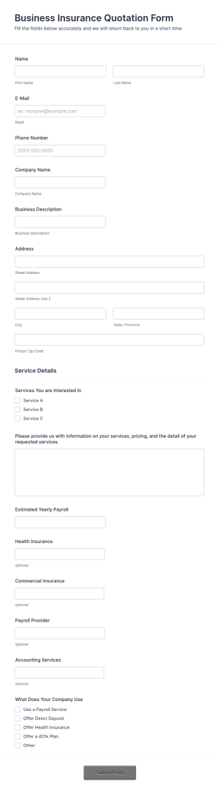 Insurance Quote Form Template