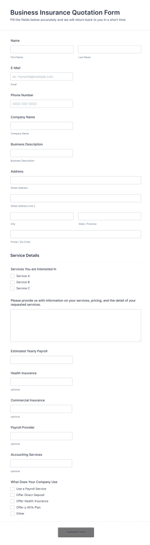 Insurance Quote Form Template