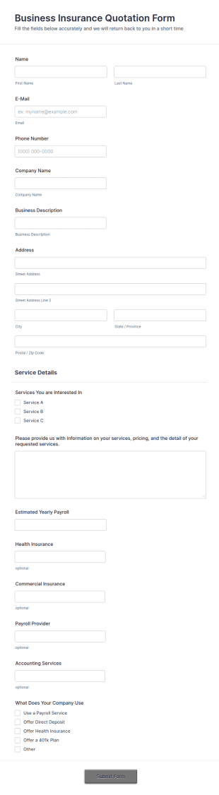 Insurance Quote Form Template