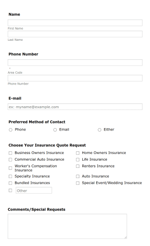 Insurance Quote Request Form Template