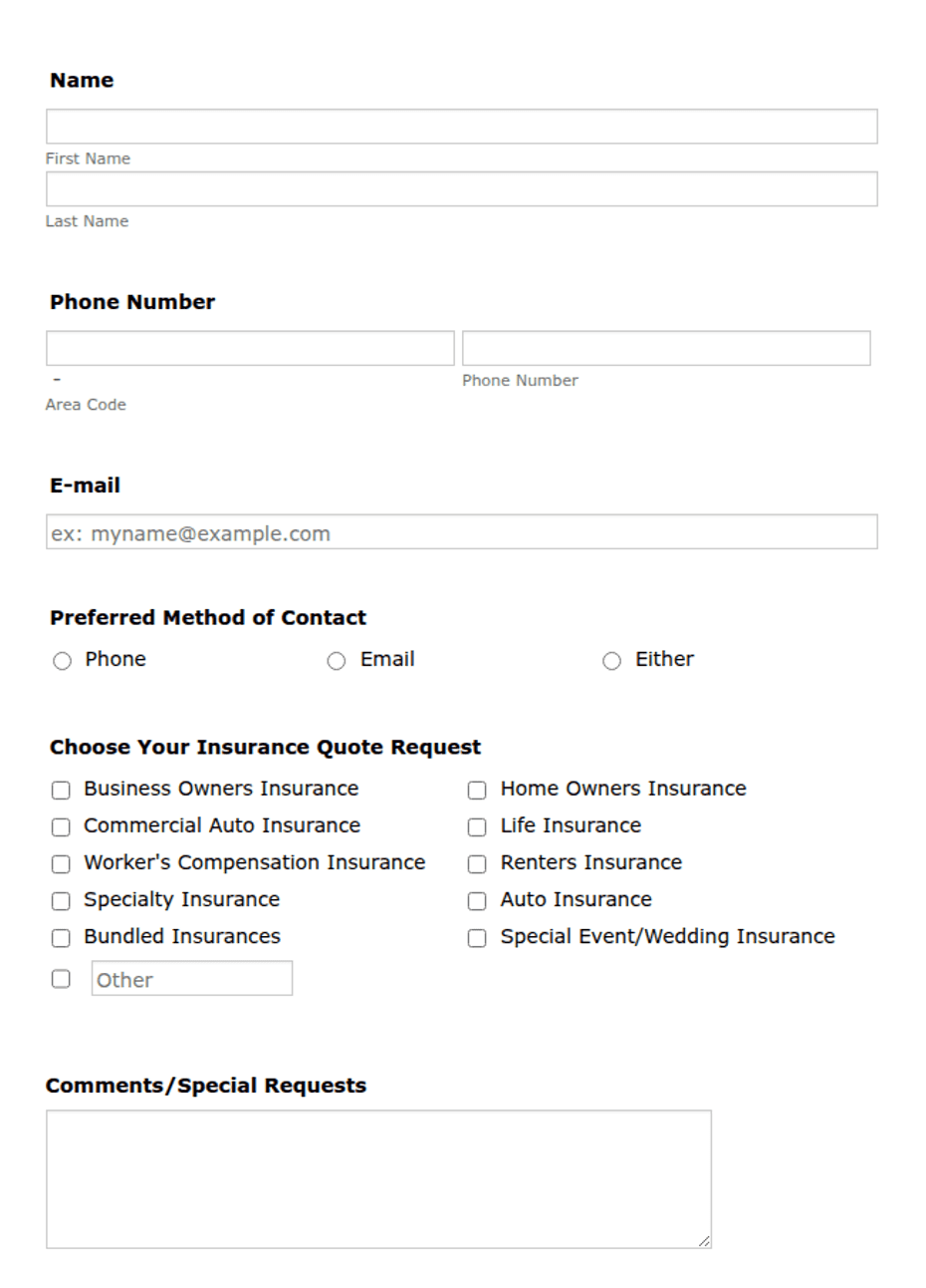 Insurance Inquiry Form Insurance Quote Request Form Template | Jotform