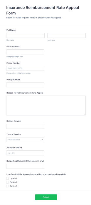 Insurance Reimbursement Rate Appeal Form Template