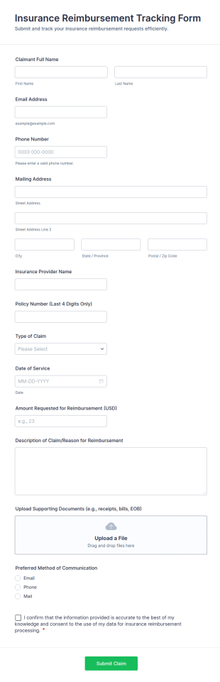 Insurance Reimbursement Tracking Form Template