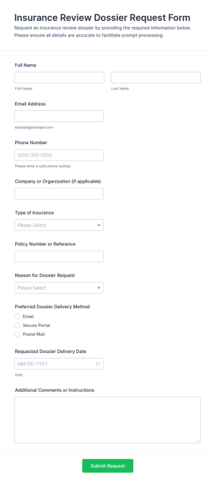 Insurance Review Dossier Request Form Template