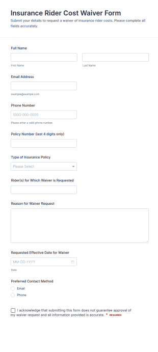 Insurance Rider Cost Waiver Form Template