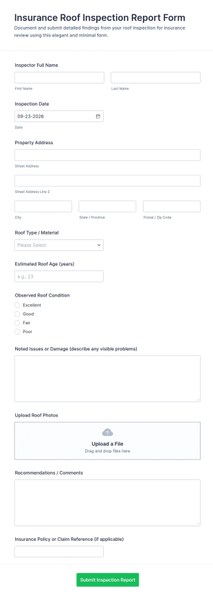Insurance Roof Inspection Report Form Template