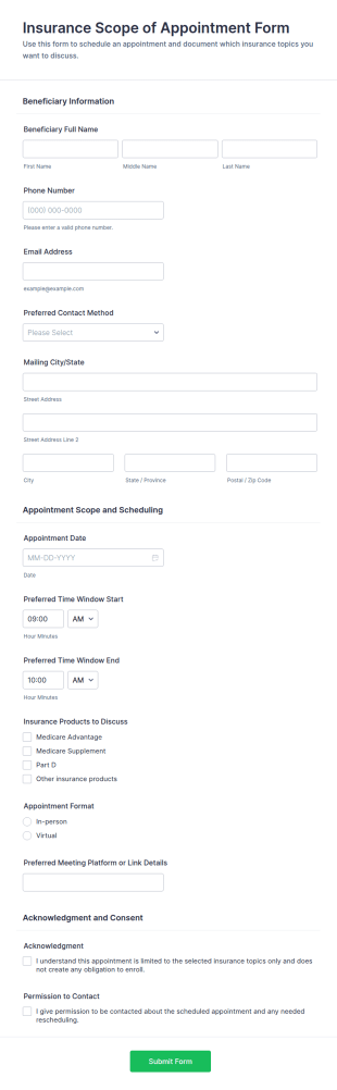 Insurance Scope Of Appointment Form Template