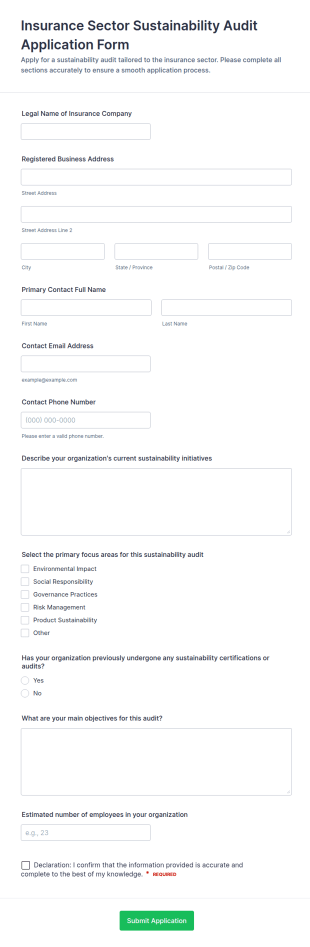 Insurance Sector Sustainability Audit Application Form Template