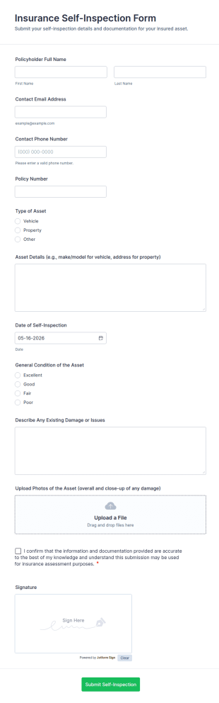 Insurance Self Inspection Form Template