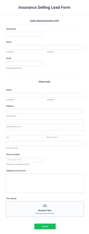 Insurance Selling Lead Form Template