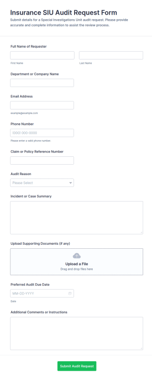 Insurance SIU Audit Request Form Template