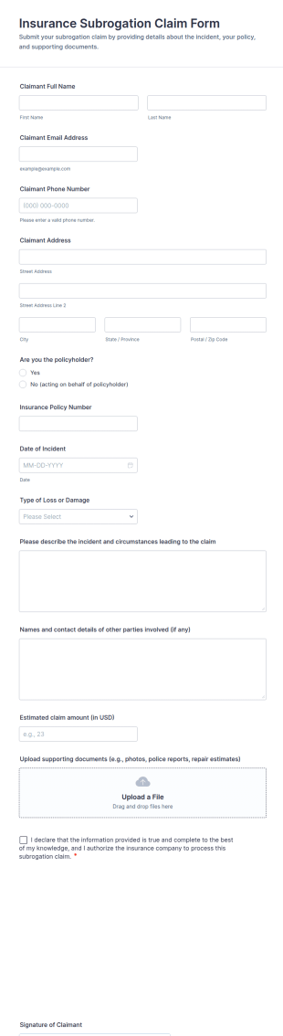 Insurance Subrogation Claim Form Template