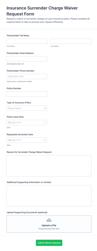Insurance Surrender Charge Waiver Request Form Template