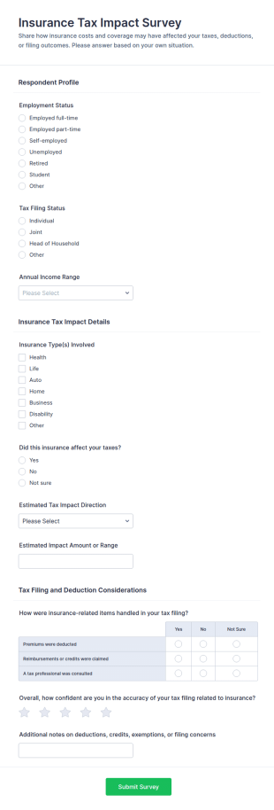 Insurance Tax Impact Survey Form Template