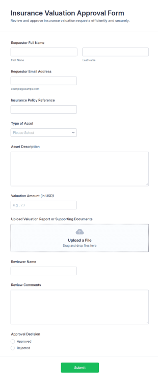 Insurance Valuation Approval Form Template