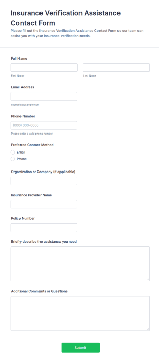Insurance Verification Assistance Contact Form Template