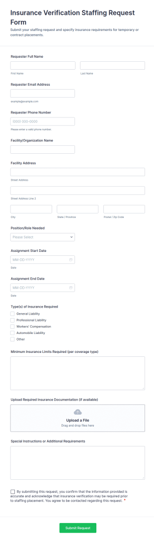 Insurance Verification Staffing Request Form Template