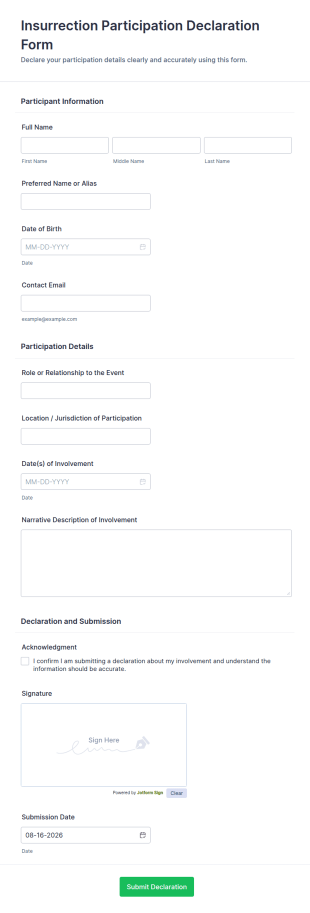 Insurrection Participation Declaration Form Template