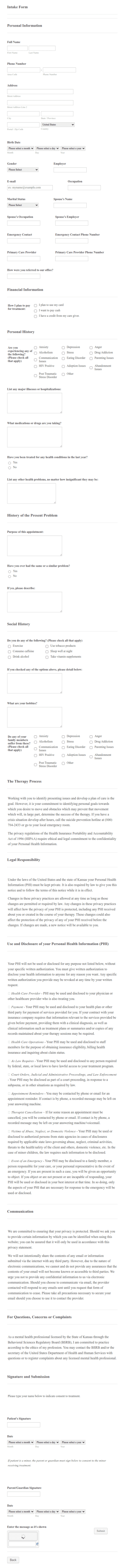 Intake Form For Care Providers