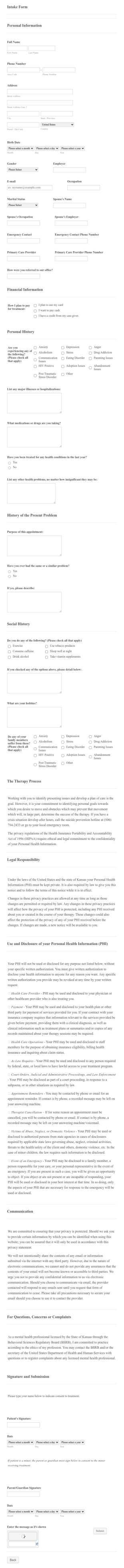 Intake Form For Care Providers