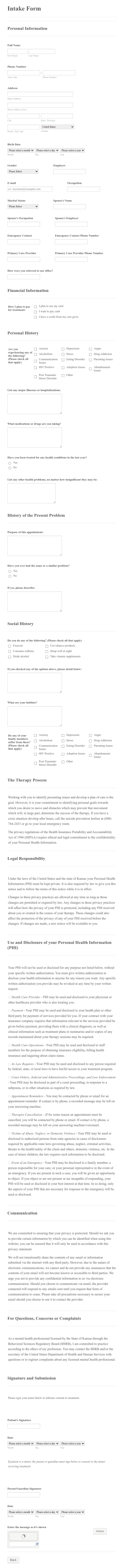Intake Form For Care Providers