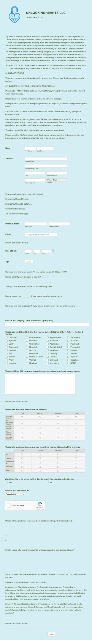 Intake Form For Unlockinghearts Form Template