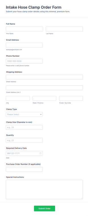 Intake Hose Clamp Order Form Template
