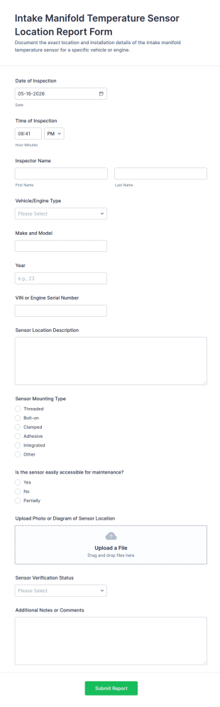 Intake Manifold Temperature Sensor Location Report Form Template