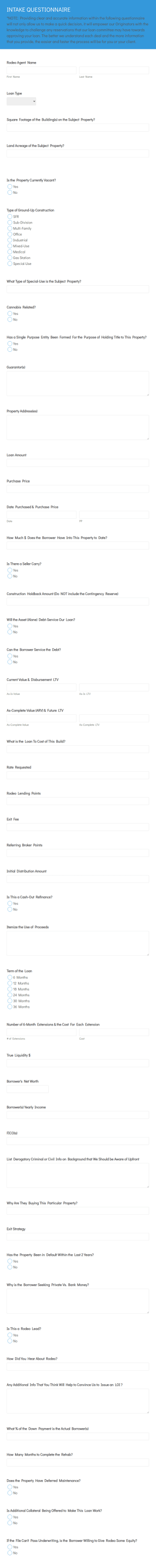 Mortgage Client Intake Form Template