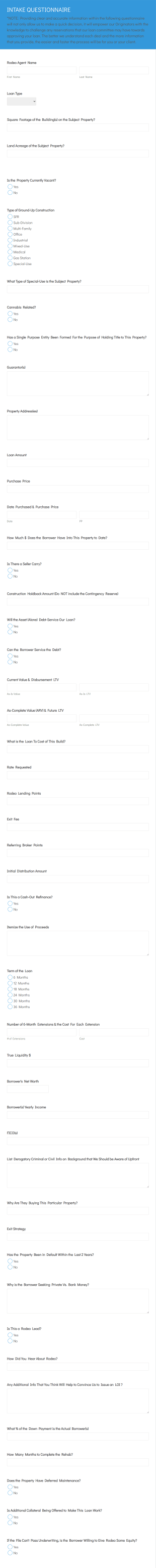 Mortgage Client Intake Form Template