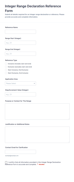 Integer Range Declaration Reference Form Template