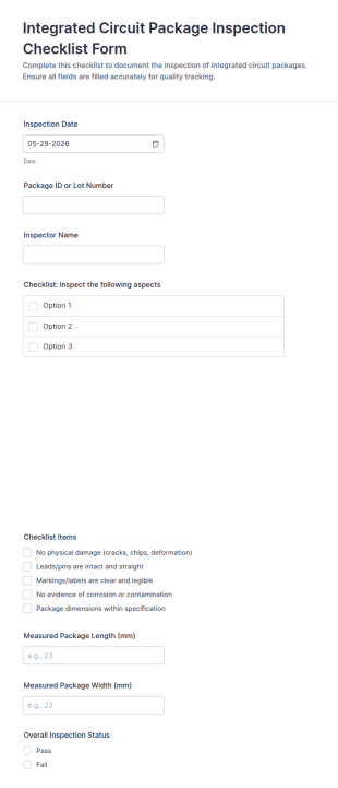 Integrated Circuit Package Inspection Checklist Form Template