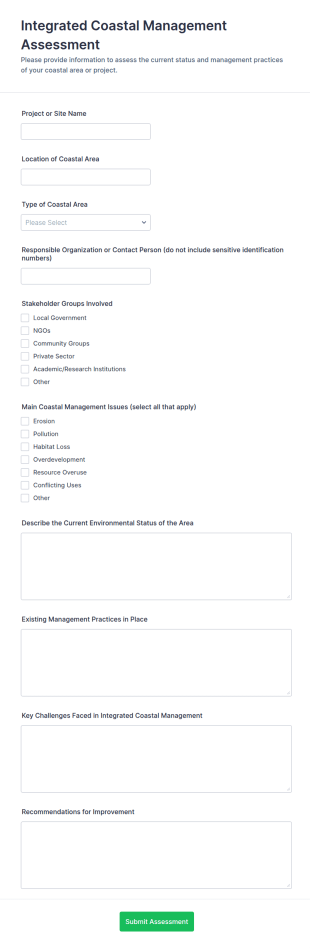 Integrated Coastal Management Assessment Form Template