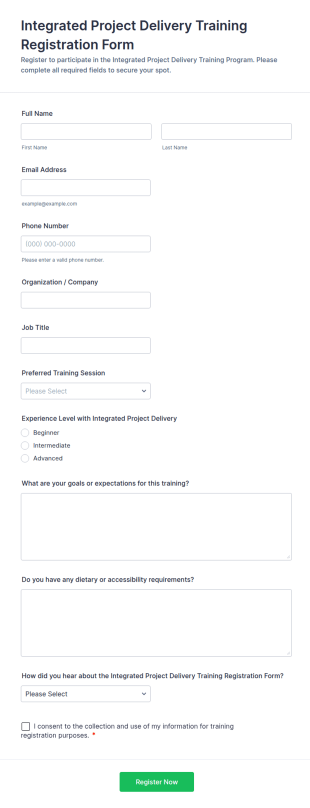 Integrated Project Delivery Training Registration Form Template