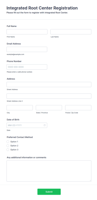 Integrated Root Center Registration Form Template