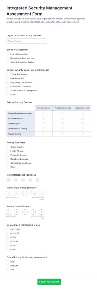 Integrated Security Management Assessment Form Template