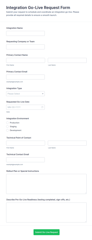 Integration Go Live Request Form Template