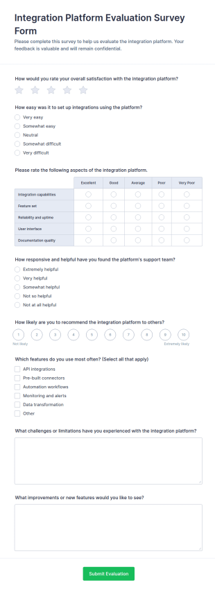 Integration Platform Evaluation Survey Form Template