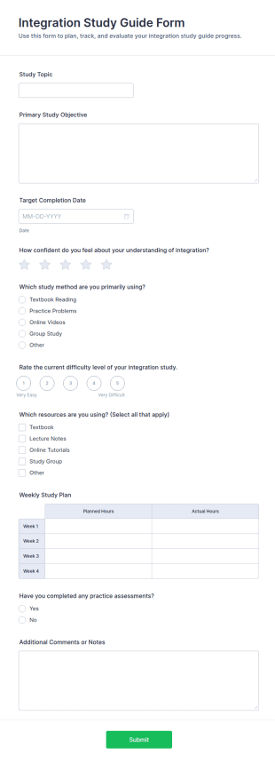 Integration Study Guide Form Template