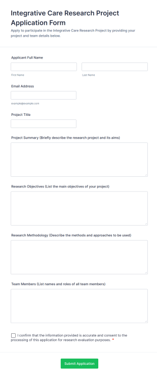 Integrative Care Research Project Application Form Form Template